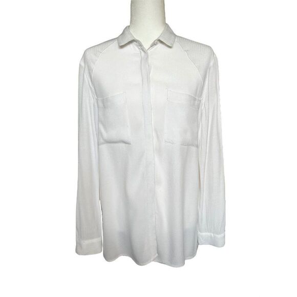 Silence & Noise Long Sleeve Sheer High Low Blouse. White. Size Small - Picture 1 of 15